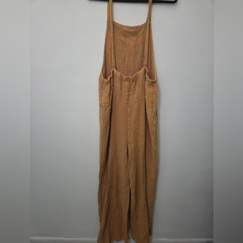 NWT Distressed Mustard Yellow Cotton Muslin Jumpsuit, L - Picture 3 of 6